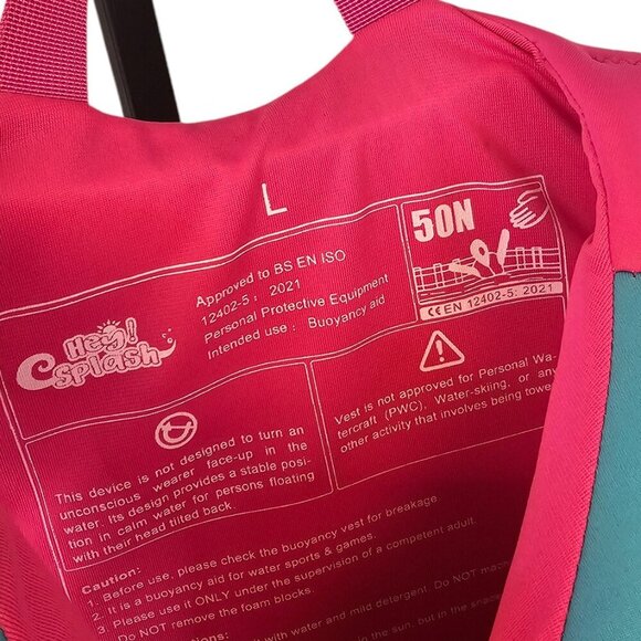 Hey Splash Kids Size Large 6-9 years Flotation Jacket With Whistle 50-90LBS - Picture 3 of 4